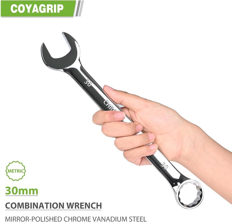 COYAGRIP 30mm Wrench, Industrial Grade Spanner, Combination Wrenches Metric with 12-Point Box End, 15-Degree Offset, 30mm Wrenches Chrome Vanadium Steel Mirror Polished - Image 3